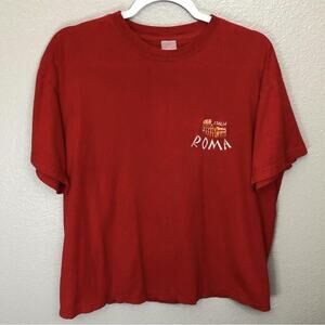 Roma Embroidered Approx Size XL Red Short Sleeve Cotton Shirt Summer Casual Wear